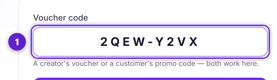 The business redeem screen with the code entry field circled.